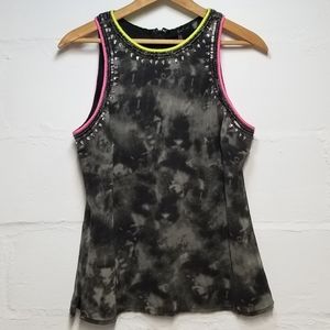 Dex tank top black gray tie dye neon details